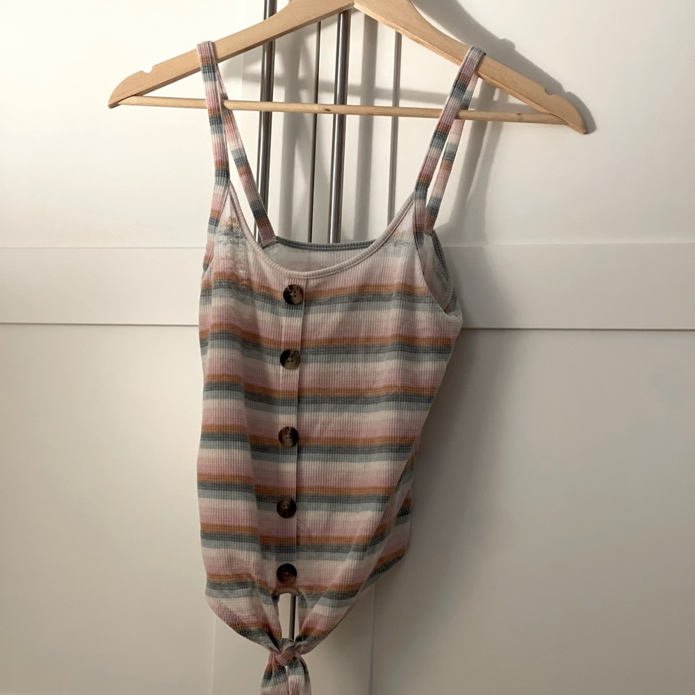 Striped tank with cute buttons and statement bow
